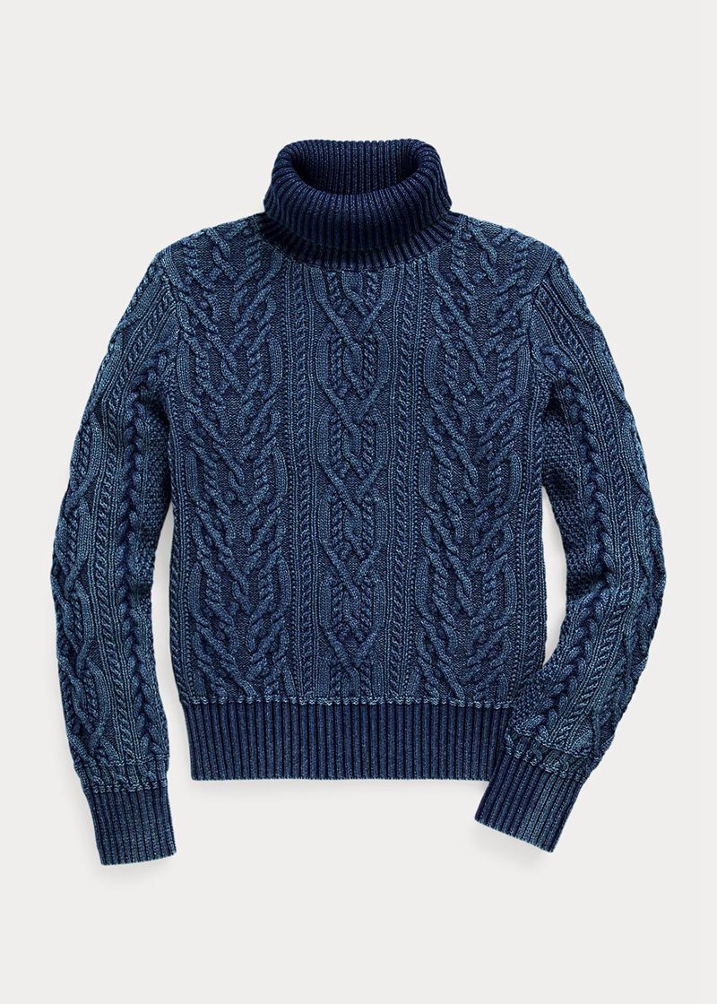 RRL セーター レディース 青 Aran-knit コットン Roll Neck ジャンパー BEAMO1385